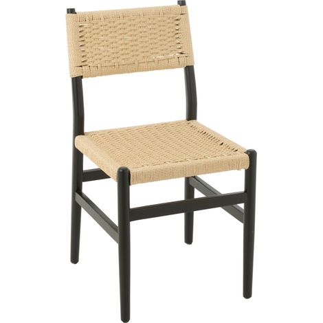 Chaise salle à manger en bois de hêtre et corde Noir 50x46x87 cm (1/5)