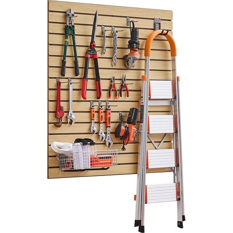 Panneau à Lattes Mural Garage, 1220x1220 mm, Panneau Rangement Outils MDF avec Conception Modulaire, Porte-outils Muraux pour Affichage, Organisation, Stockage, Atelier, Artisanal, Couleur Bois