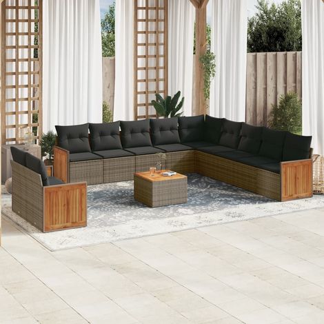 vidaXL Salon de jardin avec coussins 12 pcs gris résine tressée (1/5)