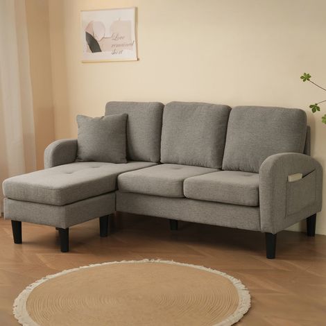 Canapé d'angle L avec chaiselongue, canapé 3 places modulable 166 x 118 x 77 cm, tissu en coton et lin respirant, pieds en plastique pour salon, appartement et bureau