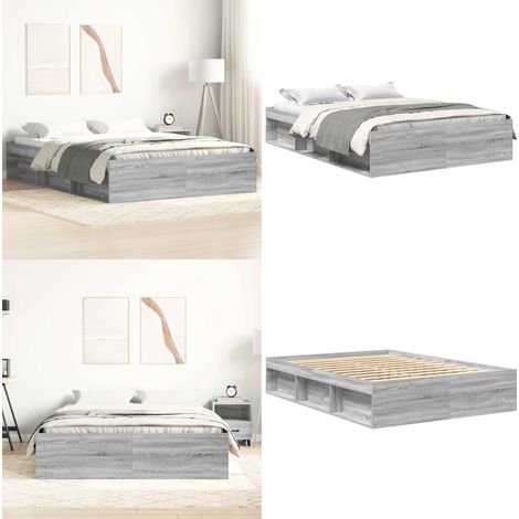 Bettgestell Grau Sonoma 160x200 cm - Holzbettfassungen - Bettrahmen - Doppelbett - Massivholzbette - Bettkasten - Home & Living (1/5)