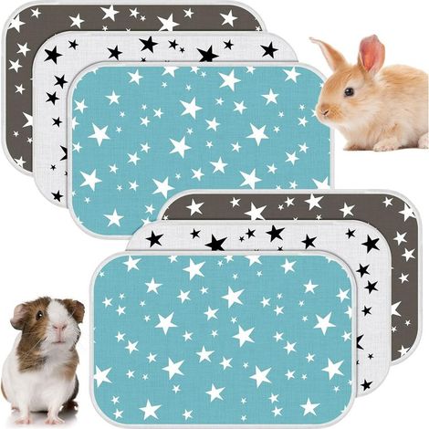 6 Paquets Tapis de Cage de Cochon d'Inde Coussins Pipi Absorbants Réutilisables Doublures Lavables de Lapin Litière Imperméable pour Petit Animal Chiot Hamster, 3 Styles (50 x 70 cm) (1/5)