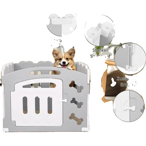 Enclos pour chien, porte verrouillable, plastique recyclé, Gris et blanc, XXL 155x155x60cm-a (1/2)