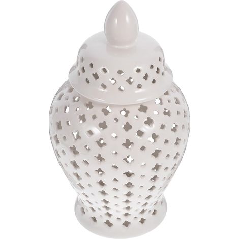 Pot en Céramique Creux Blanc 17x17x30,5 Cm, Ornement de Bureau Perforé, Vase de Rangement pour Fleurs Artificielles, Décoration D’intérieur pour Maison, Hôtel et Salle (1/5)