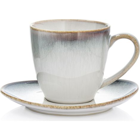 Retro-Tasse mit Untertasse, 220 ml, graues Porzellan, Freja duka (1/5)