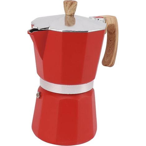 Cafetière Moka en alliage d'aluminium, chauffe rapide, prise en main confortable, forme octogonale, compatible avec les plaques de cuisson à gaz et électriques, rouge, 150 ml