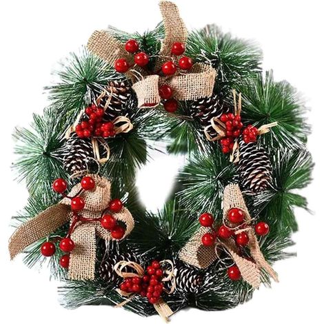 Couronne Noel - Artificielle Realiste Resistant A La Decoloration - Pour Porte D Entree Extérieur Intérieur - 1 Unite
