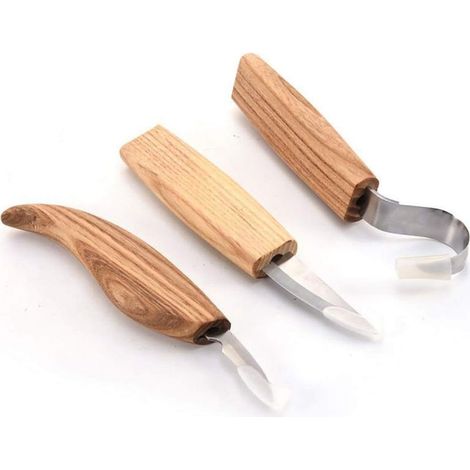 Ensemble d'outils de sculpture sur bois, kit de sculpture sur bois 3 en 1, comprend un crochet ciseau, un burin de blanchissement, un burin de sculpture de copeaux- (1/5)