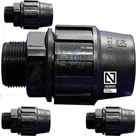Pack 4 Enlace Macho Polietileno 63mm x 2'' para Tuberia de polietileno 63 mm Enlace rosca macho 63 Aenor Conector riego