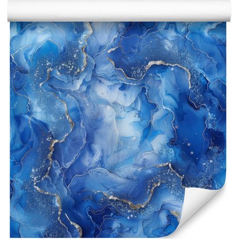 Papier peint bleu encre et azur, formes douces 50x1000 cm (1/5)