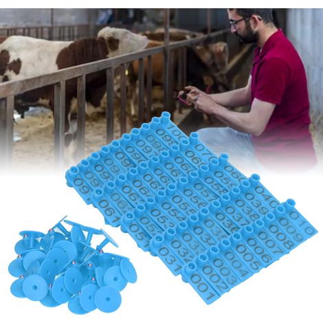 100 blaue PP-Ohrmarken für Nutztiere, 5,3 x 1,8 cm, nummeriert zur Identifizierung (1/5)