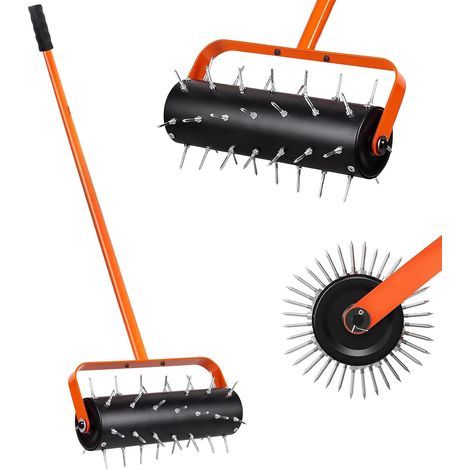 Rouleau Aérateur Gazon, Scarificateur Gazon Manuel, avec 42 Clous de 5 cm et Protection Anti-éclaboussures, Rouleau Aérateur Gazon de Pelouse en Métal pour Pelouse, Jardin, Cour, 120 x 40 cm (1/5)