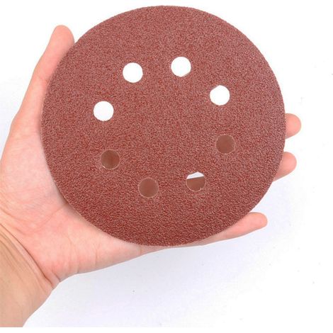 Lot de 100 disques abrasifs auto-agrippants 5 pouces, 8 trous, grains 60 80 100 120 150, 20 par grain, ponçage bois, carrosserie et meubles. (1/5)