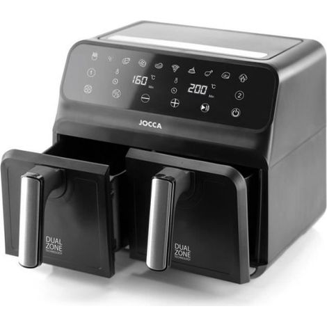 Jocca - Friggitrice ad aria calda digitale doppia 8 L con 2 vasche  friggitrice senza olio  Air Fryer grande capacità, AirFryer antiaderente 1700 W di potenza  Manico freddo (nero 4L+4L) (1/5)