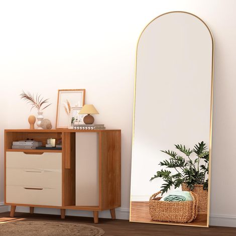 Miroir Pleine Longueur Arqué de 162 x 53 cm avec Support Miroir Mural Doré à Suspendre ou Appuyer Contre Un Mur pour Chambre à Coucher, Entrée, Salon (1/5)