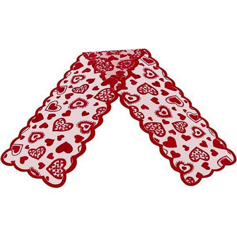 Chemin de table décoratif pour la Saint-Valentin, chemin de table en dentelle rouge de 33 x 183 cm, chemin de table romantique à motif cœur pour mariage et Saint-Valentin (1/5)