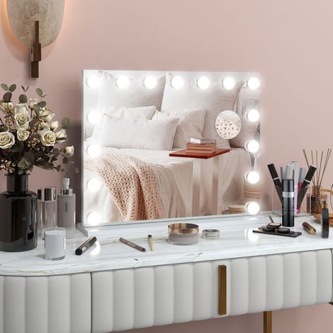REDOM Miroir cosmétique LED 58x48 cm, 3 modes d’éclairage, intensité réglable, commande tactile, métal blanc (1/5)