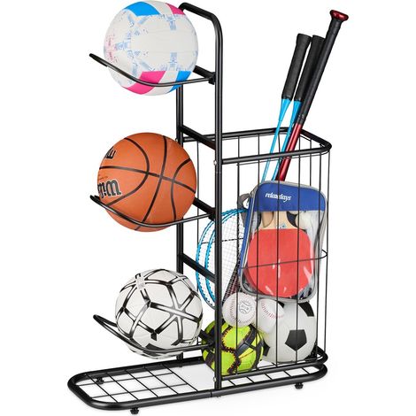 Estante para pelotas con 4 estantes y canasta para equipo deportivo (1/5)