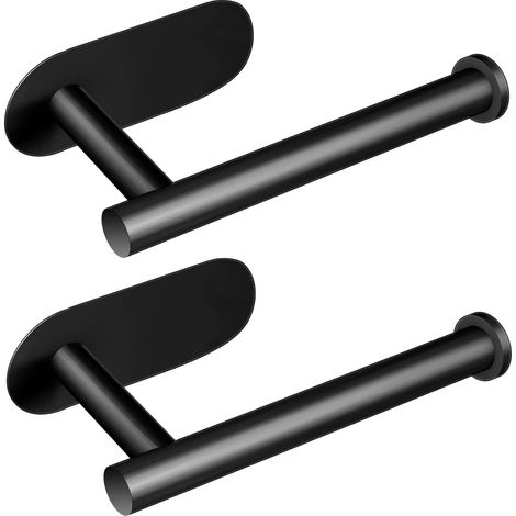 Set de 2 Porte-Papier hygiénique Auto-adhésifs en Acier Inoxydable, Noir, Sans Percée - Pour Salle de Bain, Cuisine, Toilettes, Montage Mural (1/5)