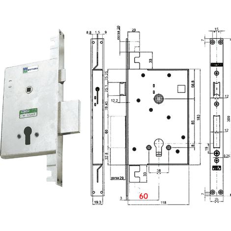 Serratura porta Blindata x Cilindro Europeo Reversibile E60 89.85740 MOTTURA