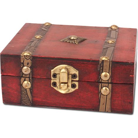 Petite boîte à bijoux vintage en bois avec serrure, boîte à trésor décorative (1/5)