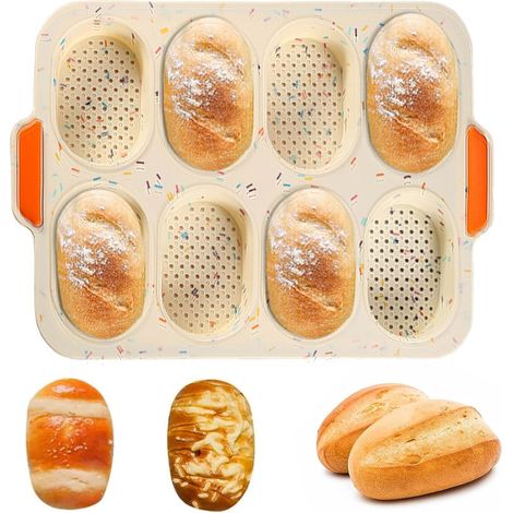Molde para panecillos JSSEVN, bandeja antiadherente para hornear, para 8 panecillos, para palitos de pan francés y bollos. (1/5)