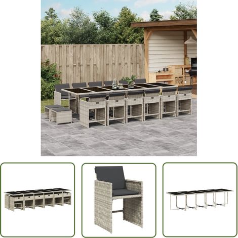 The Living Store Ensemble à manger de jardin et coussins 17 pcs gris clair rotin - Ensemble Salon De Jardin - Meuble De Jardin - Résine Tressée - Mobilier Extérieur - Table De Jardin (1/5)