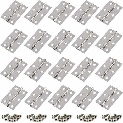 20pcs Charnières en Acier Inoxydable,Charnière de Porte,Trous de Charnière Plats Pliants,Charnière de Tiroir d'Armoire,Connecteurs de Charnière de Fenêtre,Charnière d'Armoire Bote Argent,avec 20 Vis G (1/4)