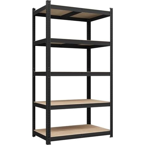Étagère de Rangement 180 x 90 x 30 cm Étagère Garage à 5 Niveaux avec Cadre en Métal Tablette en Bois MDF Réglable en Hauteur Domicile Magasin Bureau Entrepôt Noir (1/5)
