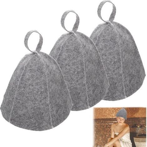 Lot de 3 bonnets de sauna - Bonnet de sauna en feutre gris pour femmes et hommes. Convient pour le sauna. le spa et le bain.