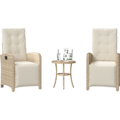 Ensemble de bistro 3 pcs-Salon de jardin bistro avec coussins beige résine tressée 252267 (1/5)
