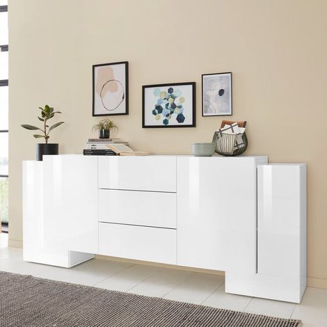 Meuble TV blanc bibliothèque en bois 2 vitrines Onir WH (1/5)