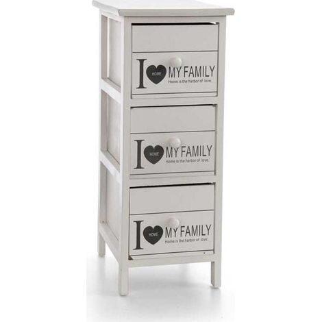 CASSETTIERA IN LEGNO DECORATA CON 3 CASSETTI COLORE BIANCO 26 X 32 X 62 CM (1/2)