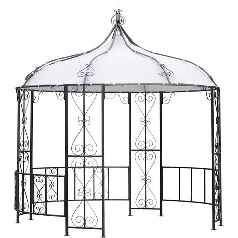 Pavillon BURMA 300cm rund, Stahl grau, Plane PVC-beschichtet weiss