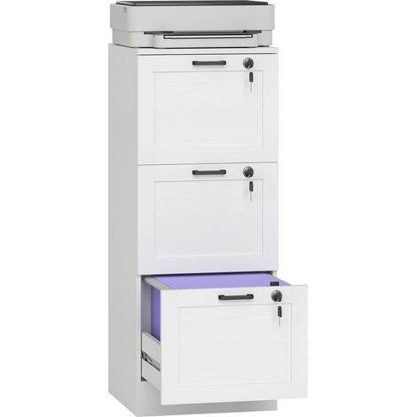HOMCOM 3-Drawer File Cabinet, Lockable Filing Cabinet for A4 Letter, White (1/5)