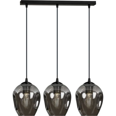 Lampadario 3 Luci Istar In Acciaio Nero E Vetri Fumè