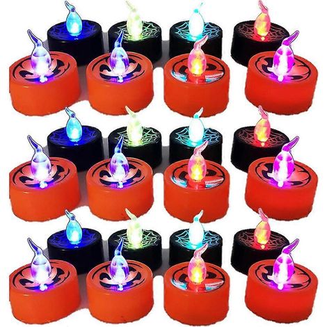 24 bougies sans flamme en forme de citrouille et de toile d'araignée pour Halloween (1/3)