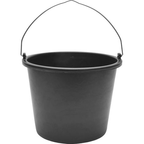 Seau verseur plastique recyclé Noir avec anse métallique rivetée, échelle graduée, bord renforcé, empilable, usage chantier jardin maison, seau GD-0168 (1/5)