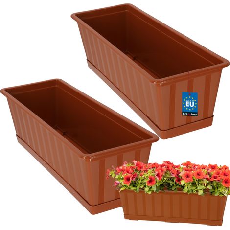 KOTARBAU® Lot de 2 Pot de Fleur Exterieur - Jardinières Exterieur - PVC - 50 x 18 x 14 cm - Terracotta - Jardinière Balcon - Rectangulaire - avec Soucoupe - Bac à Fleurs (1/5)