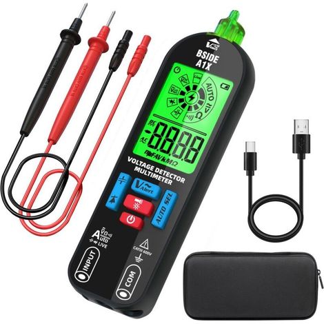 BSIDE A1X Multimètre Numérique Rechargeable Mini Détecteur de Tension Sans Contact avec Écran ID Testeur Automatique de Tension Continuité et Résistance Testeur Capacité Diode Voltmètre avec Étui (1/4)