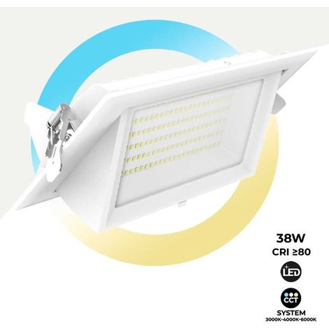 Barcelona Led – Spot encastrable LED rectangulaire 38W – CCT 2700K/4000K/6000K – Orientation 60° – Angle d’ouverture 120° – Installation facile 225x125mm