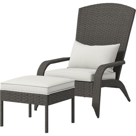 SEDIA DA GIARDINO CON POGGIAPIEDI E CUSCINI IMBOTTITI. IN RATTAN E ACCIAIO. 64X82X89 CM. GRIGIO E CREMA (1/5)