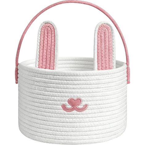 Panier Pâques Corde Coton Tressée avec Poignée, chasse aux œufs filles/tout-petits/bébés (1/5)