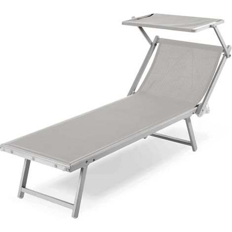 Lettino prendisole "Jesolo" in alluminio e texilene per piscina e giardino con tettuccio -Confezione da 2 pezzi / Caffè (1/4)