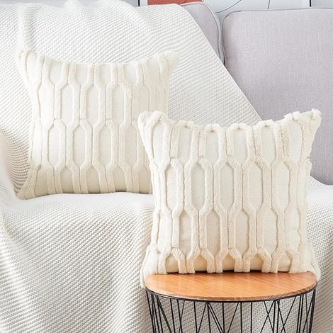 Lot de 2 Housses de Coussin Style Luxe Beige 45x45cm, Confortables et Élégantes pour Canapé et Chambre