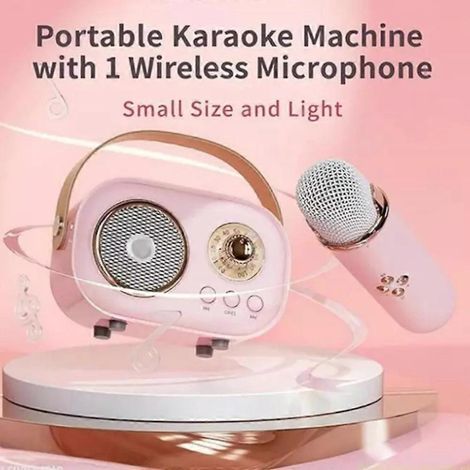 HONORNIC - Enceinte Bluetooth avec 1 à 2 microphones sans fil, compatible karaoké, carte TF, radio FM, basses Hi-Fi, appels mains libres, cadeau d'anniversaire pour enfants, verte (1/4)