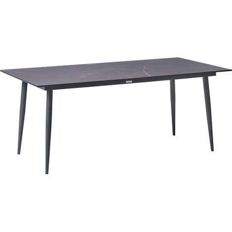 Mesa de comedor de jardín con tablero de HPL y estructura de aluminio resistente a los rayos UV agua óxido gris oscuro con tablero gris oscuro Tolentino