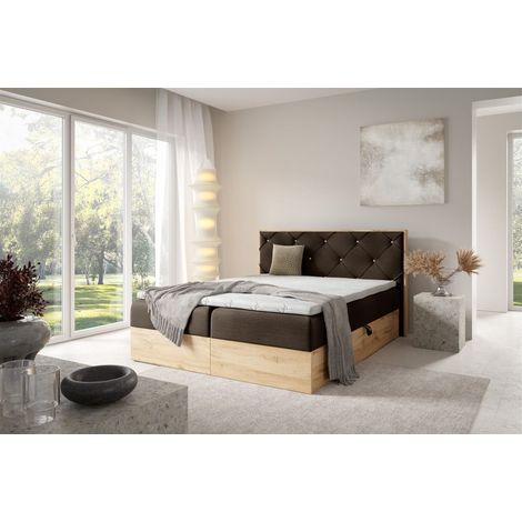 Boxspringbett Schlafzimmerbett HELIOS 140x220cm in Stoff Rouge Braun (1/5)