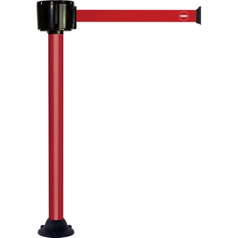 Poteau alu rouge à sangle grande longueur rouge + sens interdit 12m x 50mm sur socle fixe - 2810333