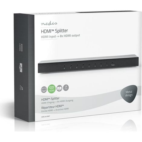 Splitter hdmi - 8 port ports entrada hdmi - 8 salidas hdmi - 4k60hz 18 gbps metal antracita